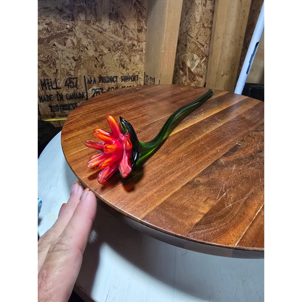 Vintage Hand Blown Art Glass Flower Long Stem Red Orange Green 10.5 Inch - Picture 5 of 6